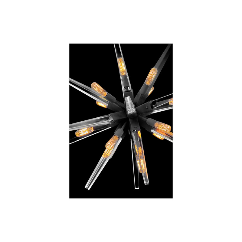 Ariel Sleek Black Crystal 12-Light Mid-Century Chandelier