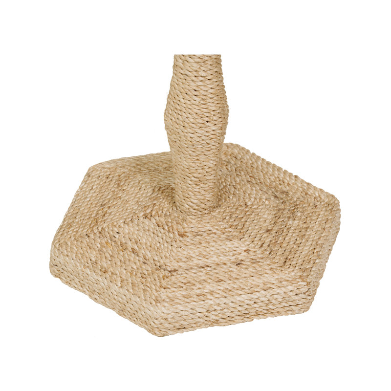 Natural Abaca Round End Table with Wood Finish