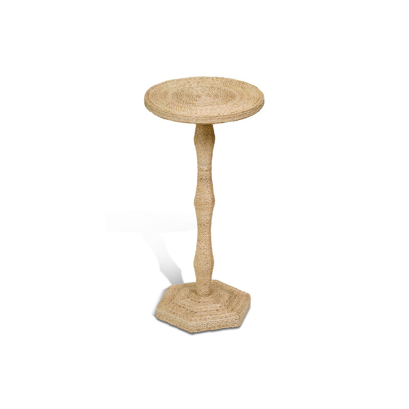 Natural Abaca Round End Table with Wood Finish