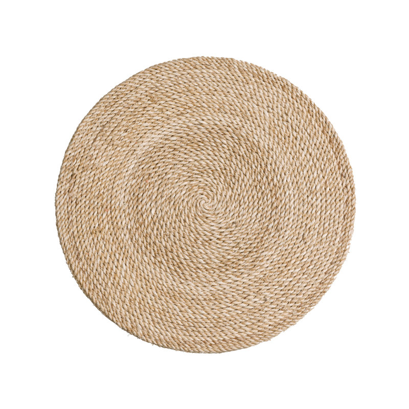 Natural Abaca Round End Table with Wood Finish