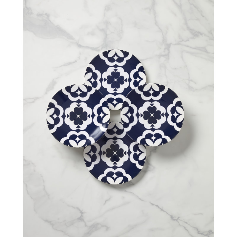 Navy and White Porcelain Geo Salad Plates, Set of 4