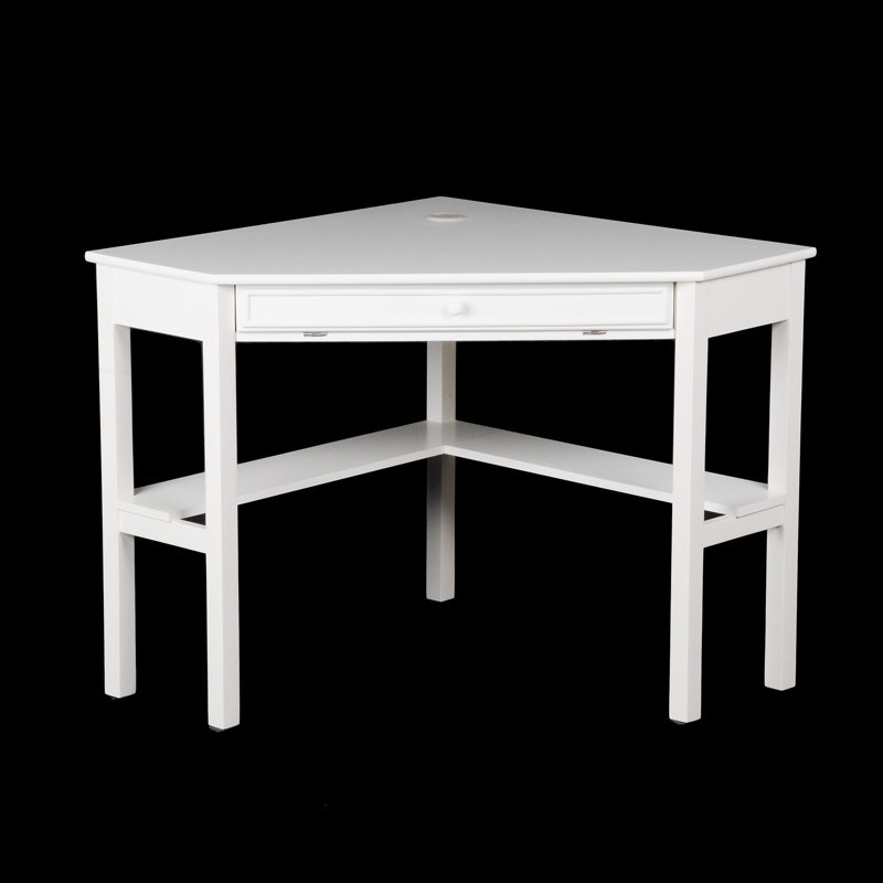 Sleek White Corner Computer Desk with Keyboard Tray and Drawer