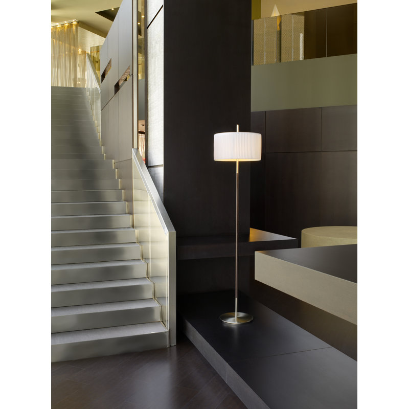 Satin Nickel Floor Lamp with Cotton Drum Shade