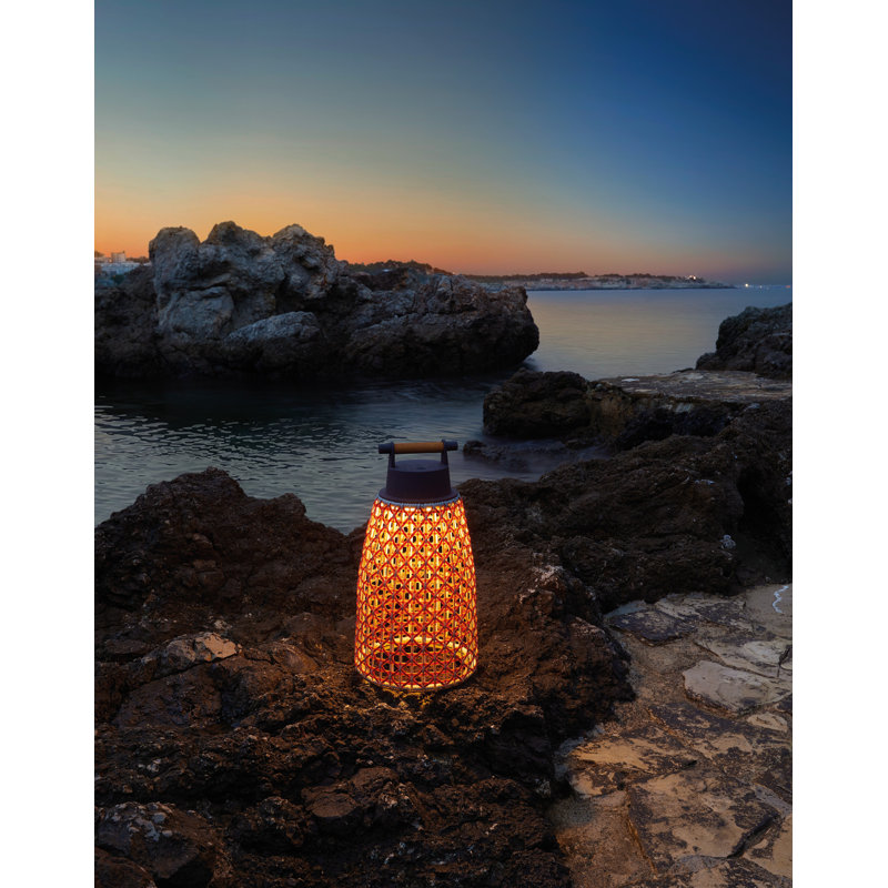 Bronze Adjustable Cordless Outdoor Table Lamp with Red Shade