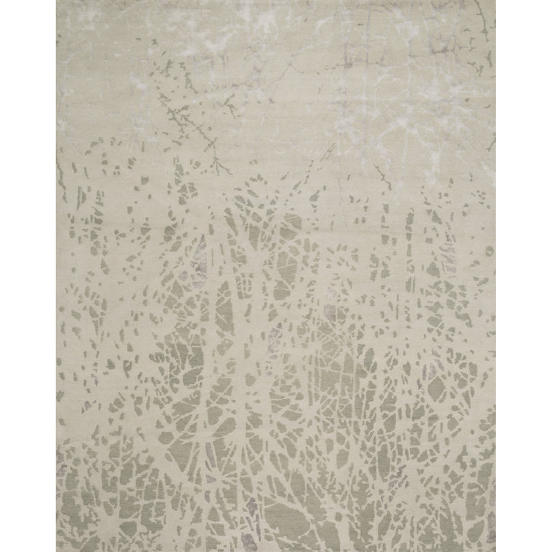 Hermitage Hand-Knotted Gray Wool and Viscose Blend Rectangular Rug