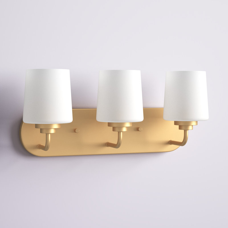 Satin Brass 3-Light Vanity with Etched Glass Shades