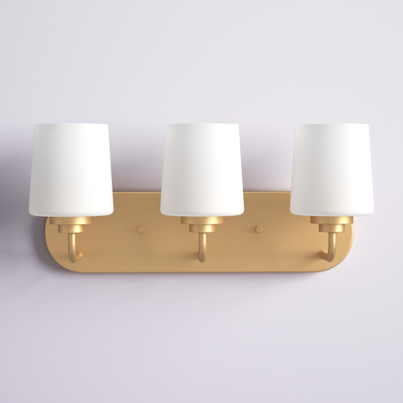 Satin Brass 3-Light Vanity with Etched Glass Shades