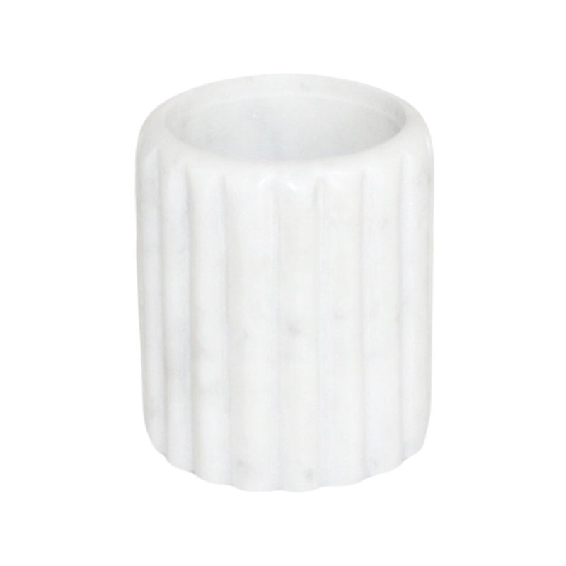 White Marble Grooved Taper Candle Holder