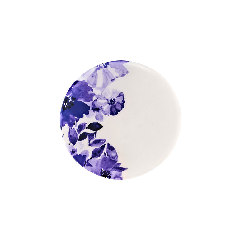 Claro Blue and Whitewash Floral Wood Coaster Set