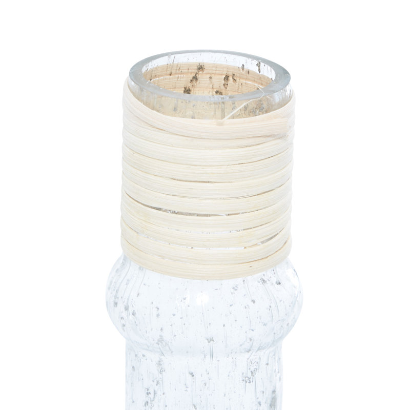 Coastal Clear Glass Vase with Rattan Detail, 16" Height