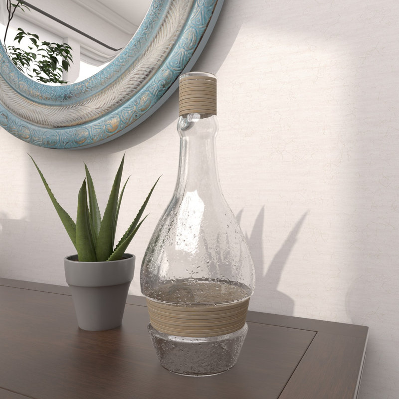 Coastal Clear Glass Vase with Rattan Detail, 16" Height