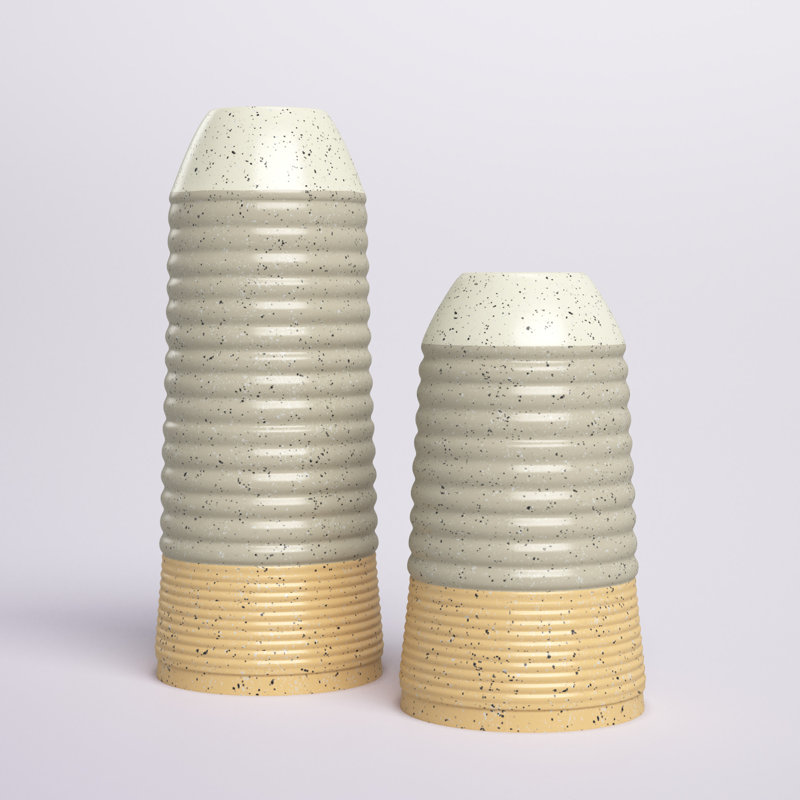 Ripple Textured Multi-Colored Metal Vase Duo 5.9" x 13.95"