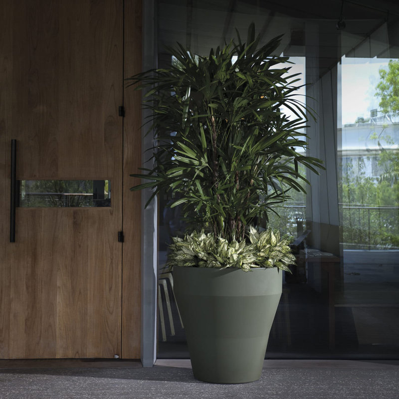 Olive Round Self-Watering Double-Walled Planter for Indoor and Outdoor