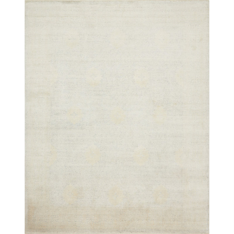 Bone Hand-Knotted Viscose Traditional Area Rug