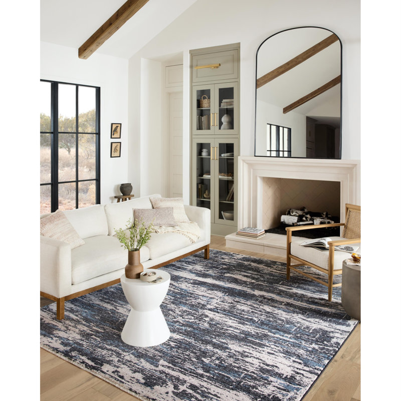 Charcoal Dove & Ivory Abstract Viscose Runner Rug - 31in x 144in