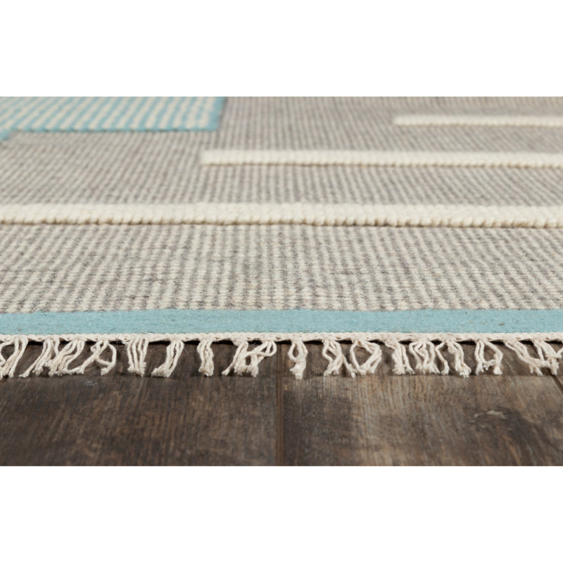 Karl Geometric Blue Wool 9' x 12' Handwoven Area Rug