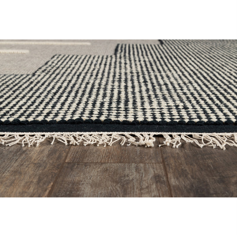 Karl Geometric Blue Wool 9' x 12' Handwoven Area Rug