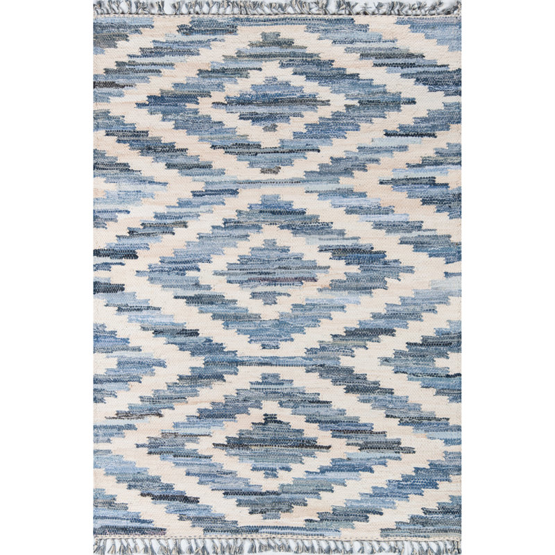 Handwoven Geometric Blue Cotton Area Rug 2' x 3'