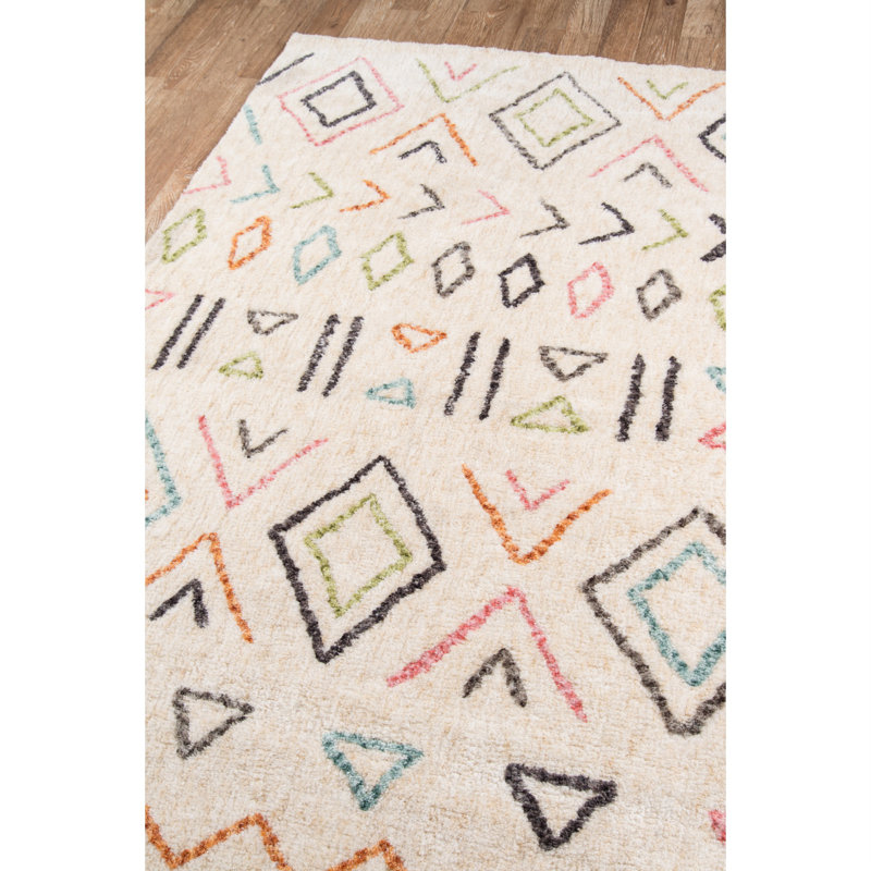 Boho Chic Ivory Geometric Tufted Synthetic Rug 3'6" x 5'6"
