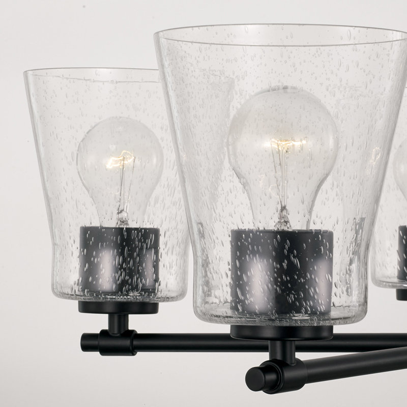 Matte Black 27" 5-Light Chandelier with Seeded Glass