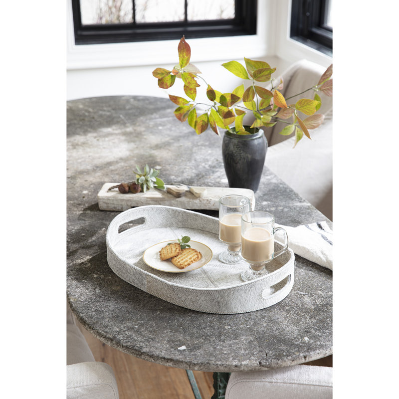 Andres Pale Gray Oval Leather Serving Tray Set
