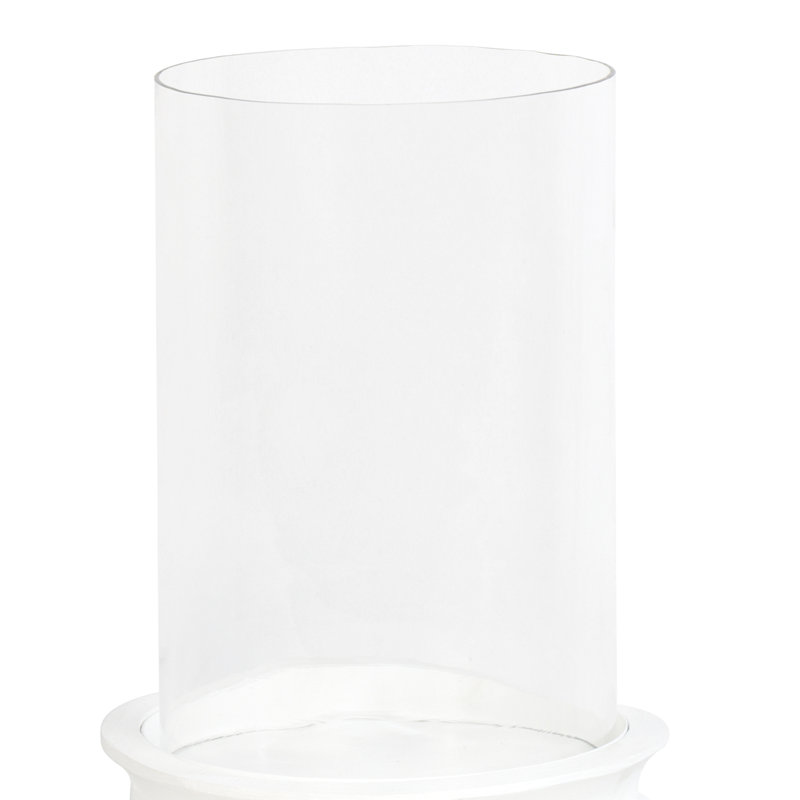 Accordion Base White Glass Hurricane Candle Holder, 12"H