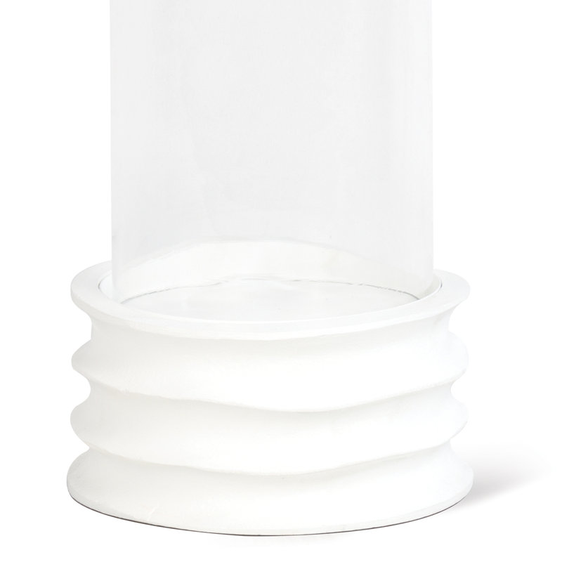 Accordion Base White Glass Hurricane Candle Holder, 12"H