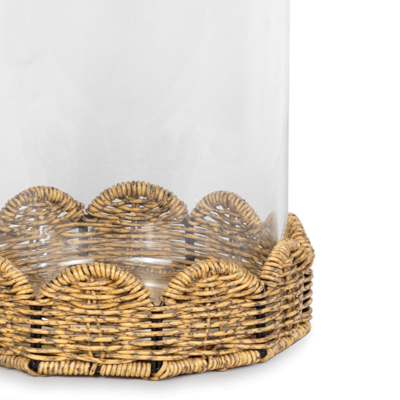 Scalloped Rattan Base 14.5'' Glass Hurricane for Outdoors