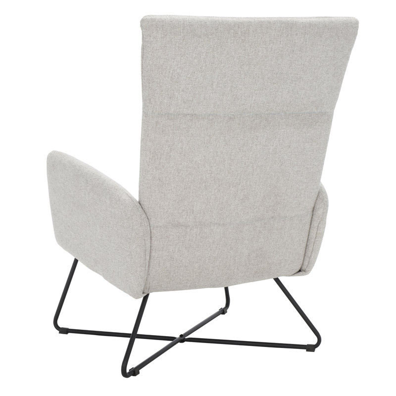 Mid-Century Modern Light Gray Velvet Armchair with Metal Cross Base