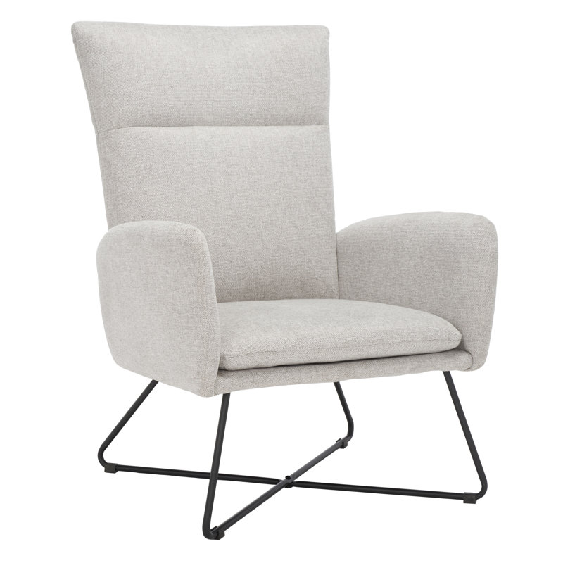 Mid-Century Modern Light Gray Velvet Armchair with Metal Cross Base