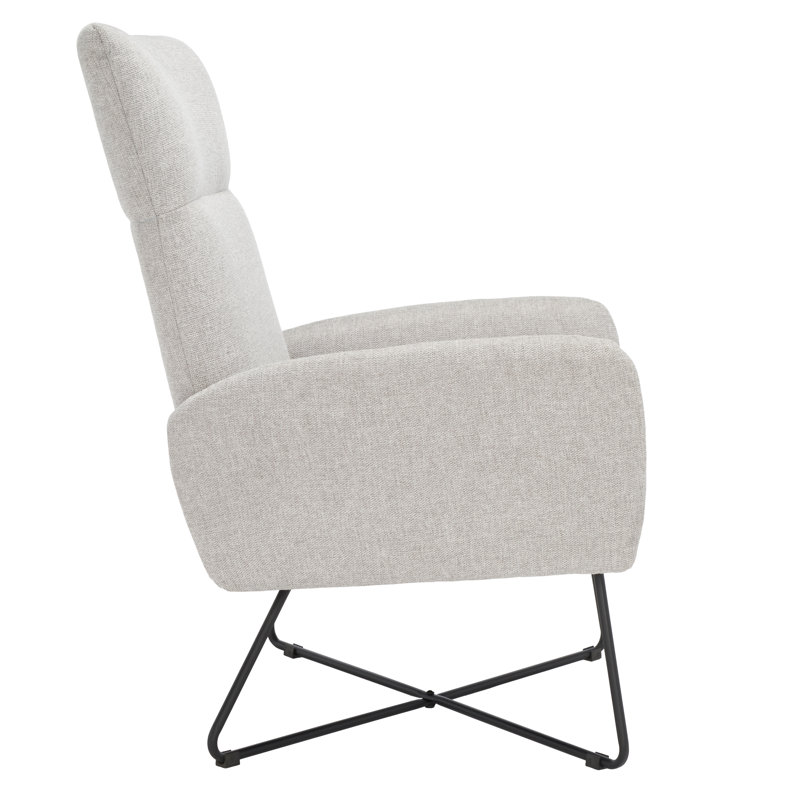 Mid-Century Modern Light Gray Velvet Armchair with Metal Cross Base