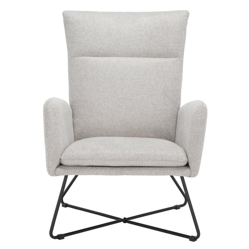 Mid-Century Modern Light Gray Velvet Armchair with Metal Cross Base