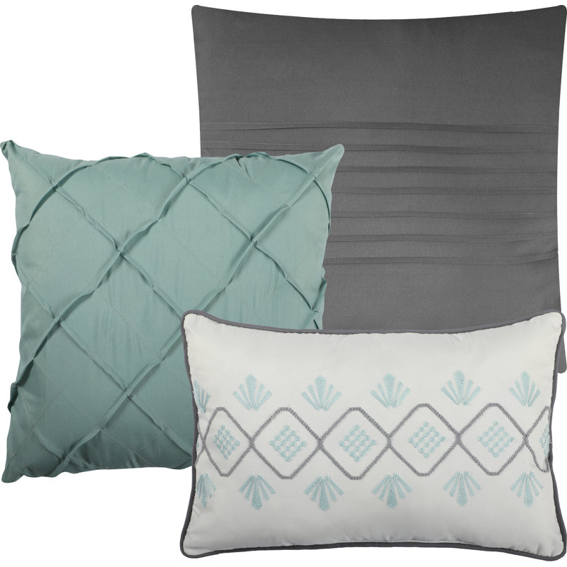 California King Blue Microfiber Geometric Comforter Set