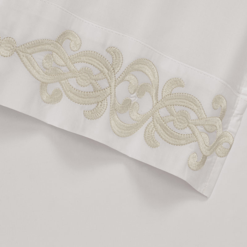 Ivory Floral Embroidered Cotton California King Sheet Set