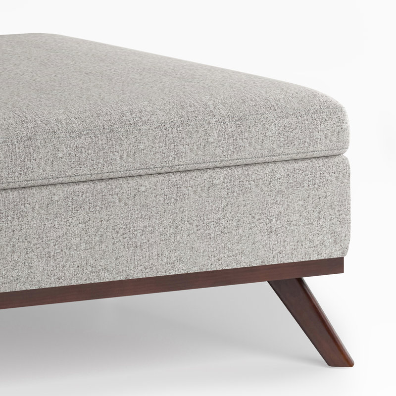 Cloud Gray Upholstered Storage Ottoman with Solid Wood Legs