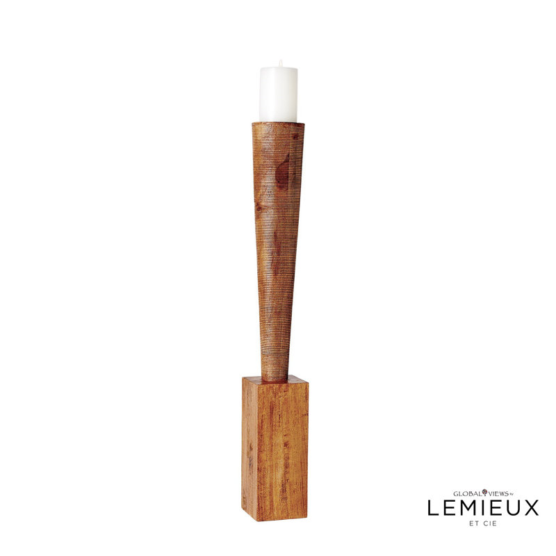 Large Natural Wood Floor Pillar Candle Holder