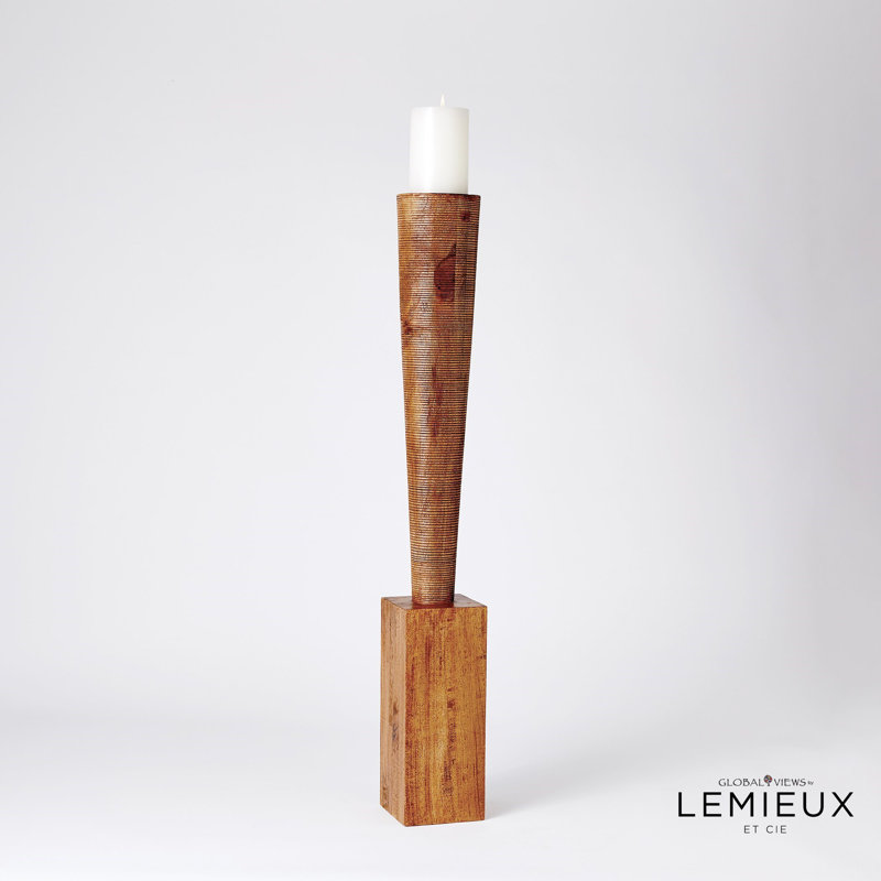 Large Natural Wood Floor Pillar Candle Holder