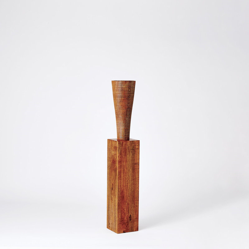 Bangou Mango Brown Textured Wood Floor Pillar Candle Holder