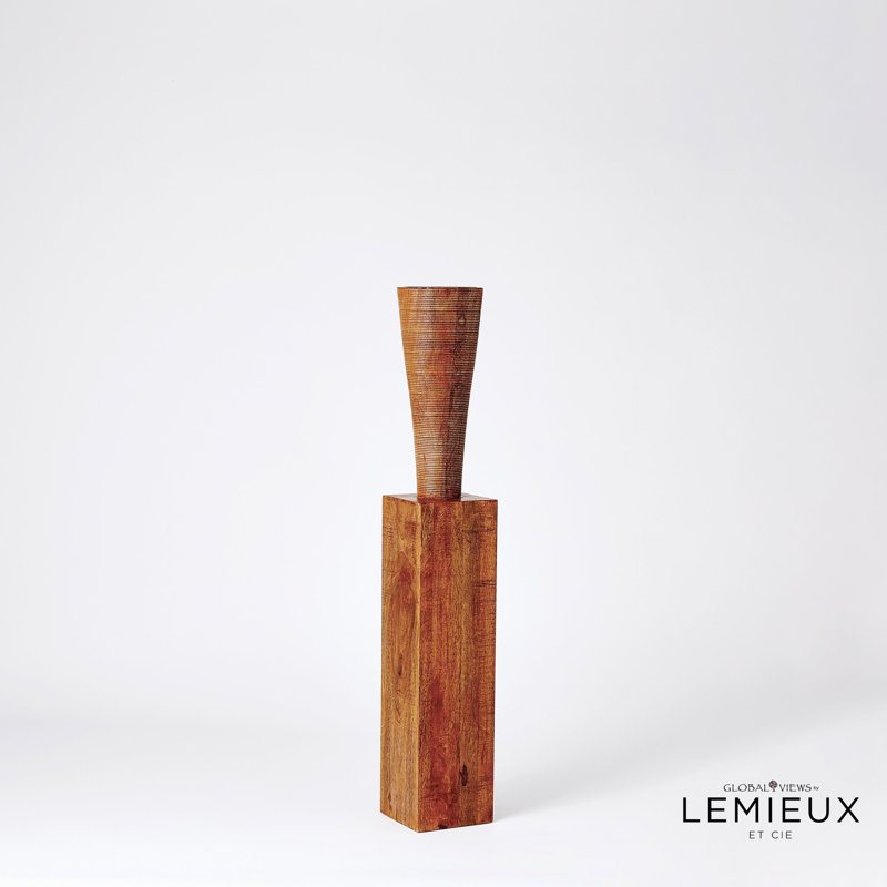 Bangou Mango Brown Textured Wood Floor Pillar Candle Holder
