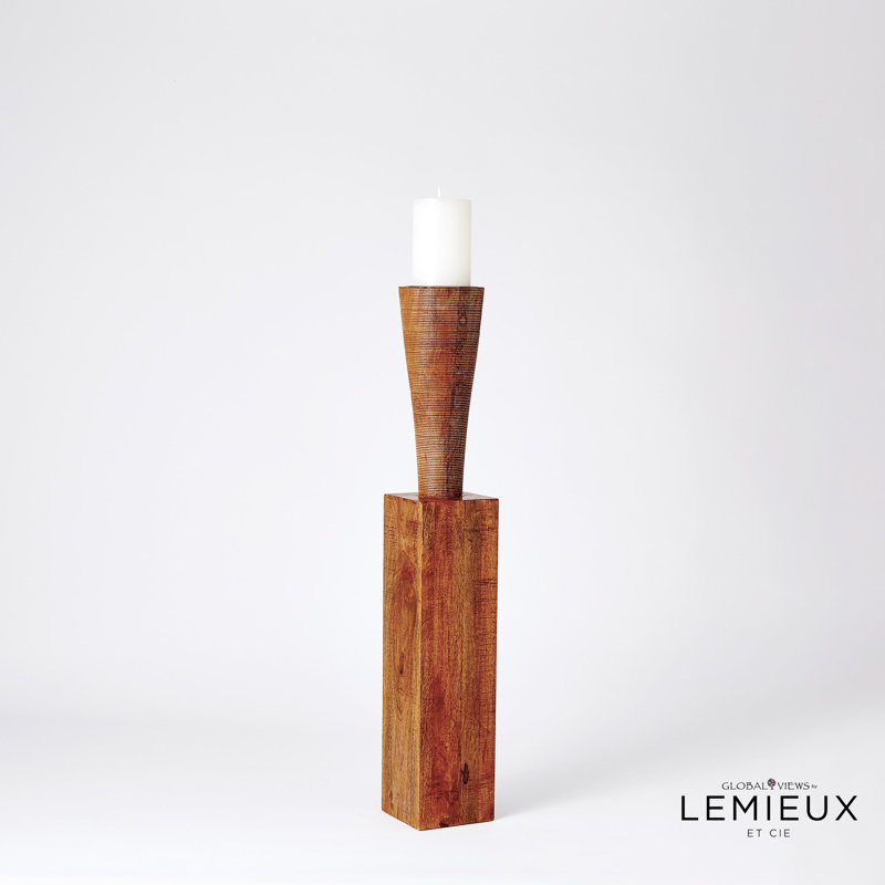Bangou Mango Brown Textured Wood Floor Pillar Candle Holder