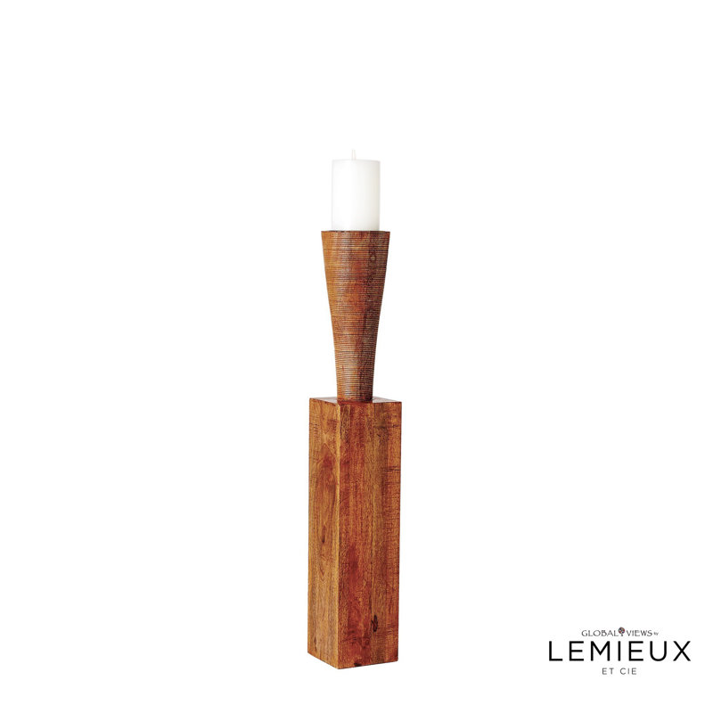 Bangou Mango Brown Textured Wood Floor Pillar Candle Holder