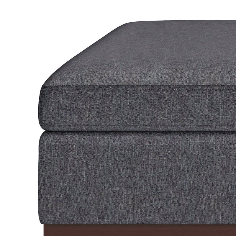 Slate Gray Linen Mid-Century Modern Storage Ottoman