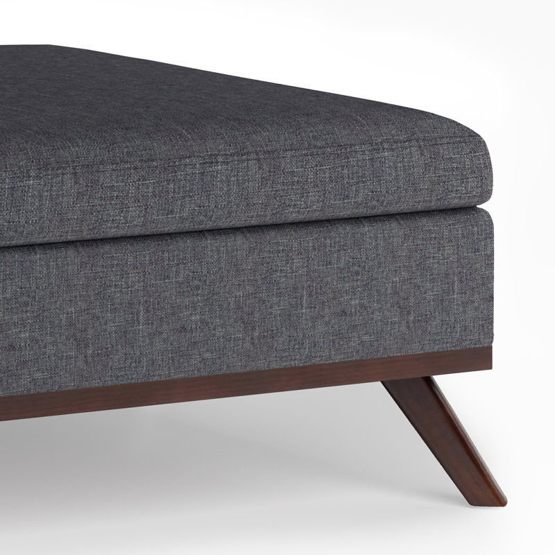 Slate Gray Linen Mid-Century Modern Storage Ottoman