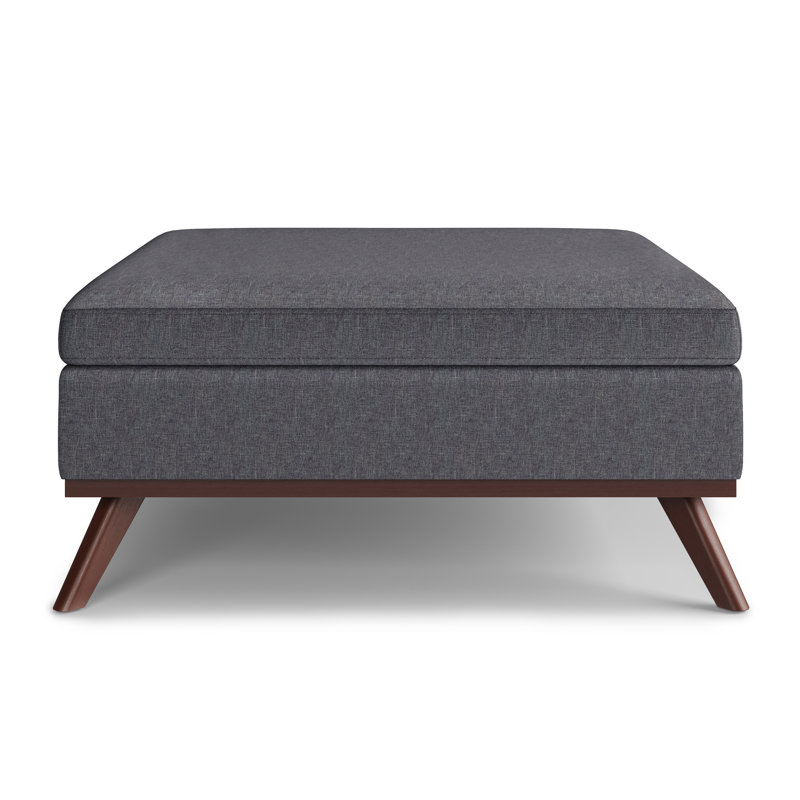Slate Gray Linen Mid-Century Modern Storage Ottoman