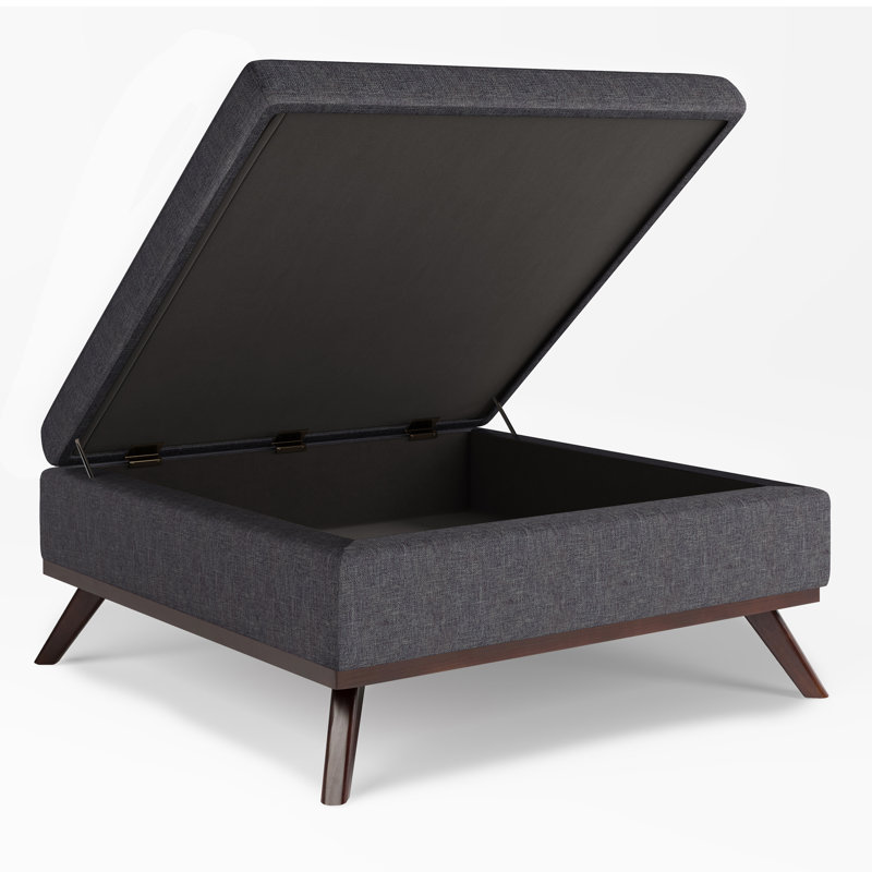 Slate Gray Linen Mid-Century Modern Storage Ottoman