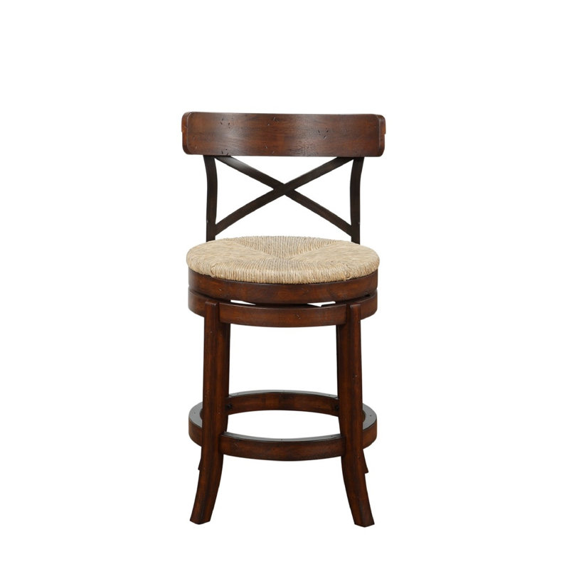 Brown Swivel Counter Stool with Metal Cross Back
