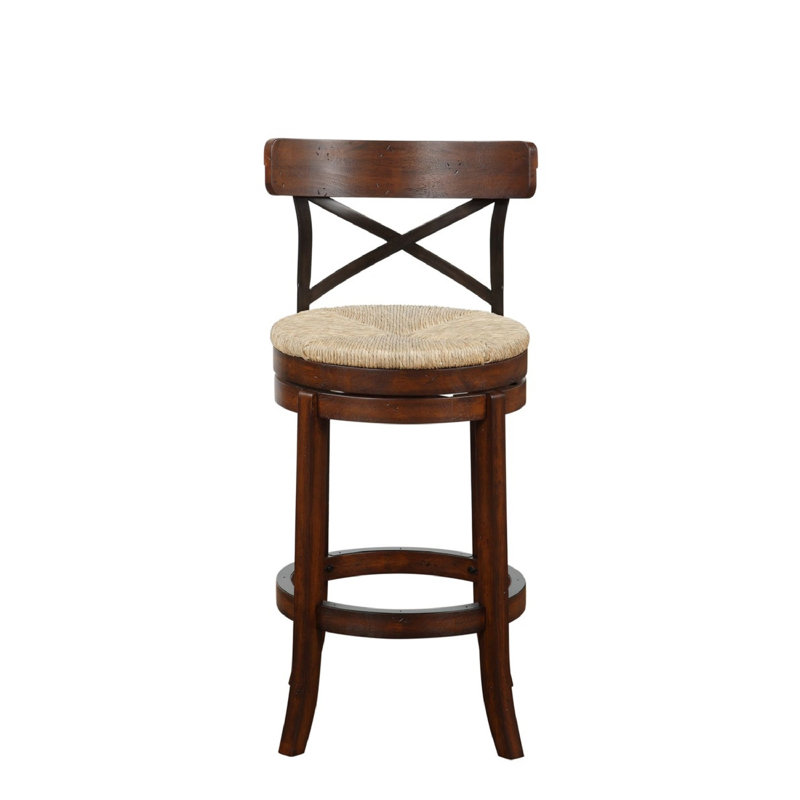 Brown Swivel Counter Stool with Metal Cross Back