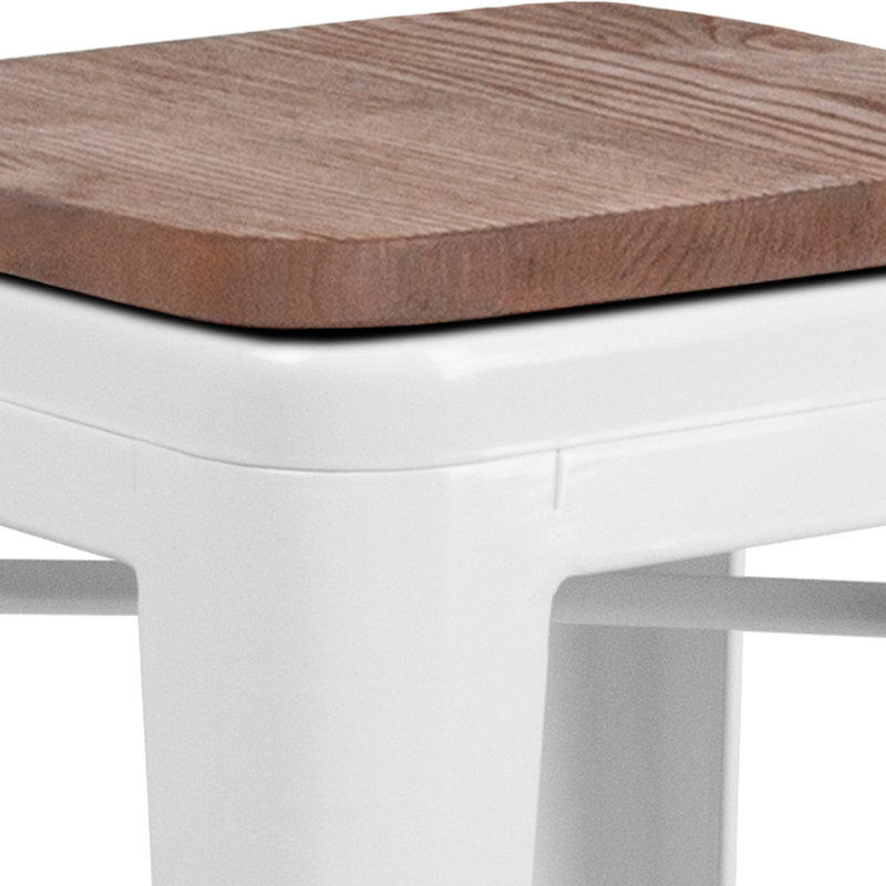 24" Red Metal & Brown Wood Backless Counter Stool