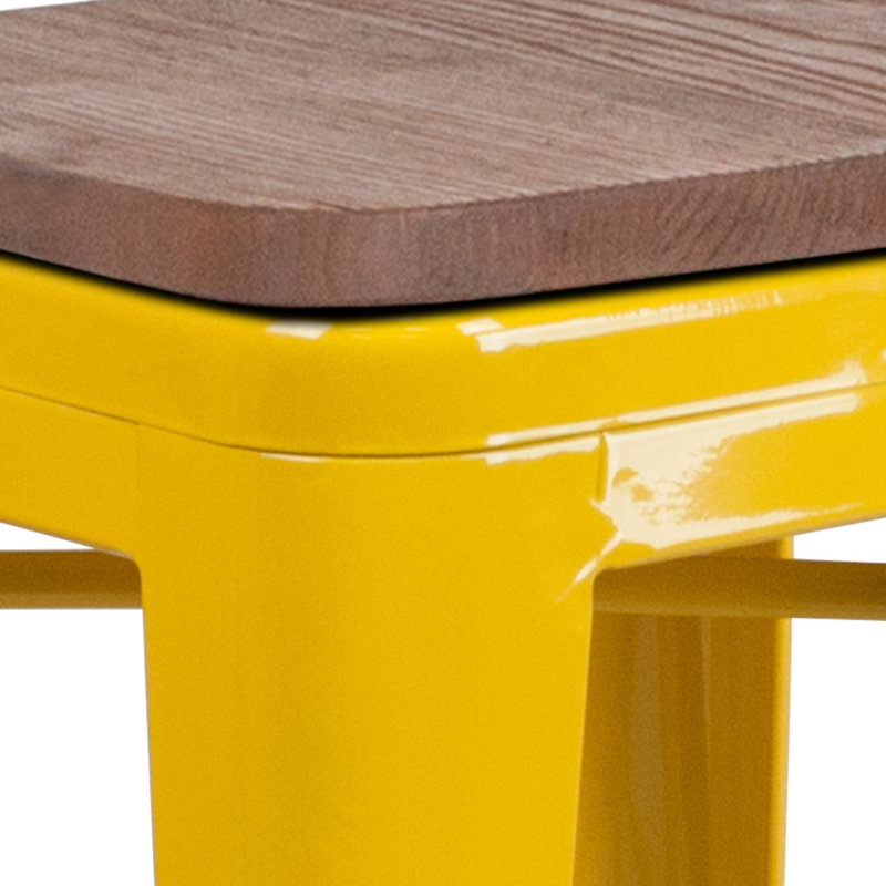 24" Red Metal & Brown Wood Backless Counter Stool