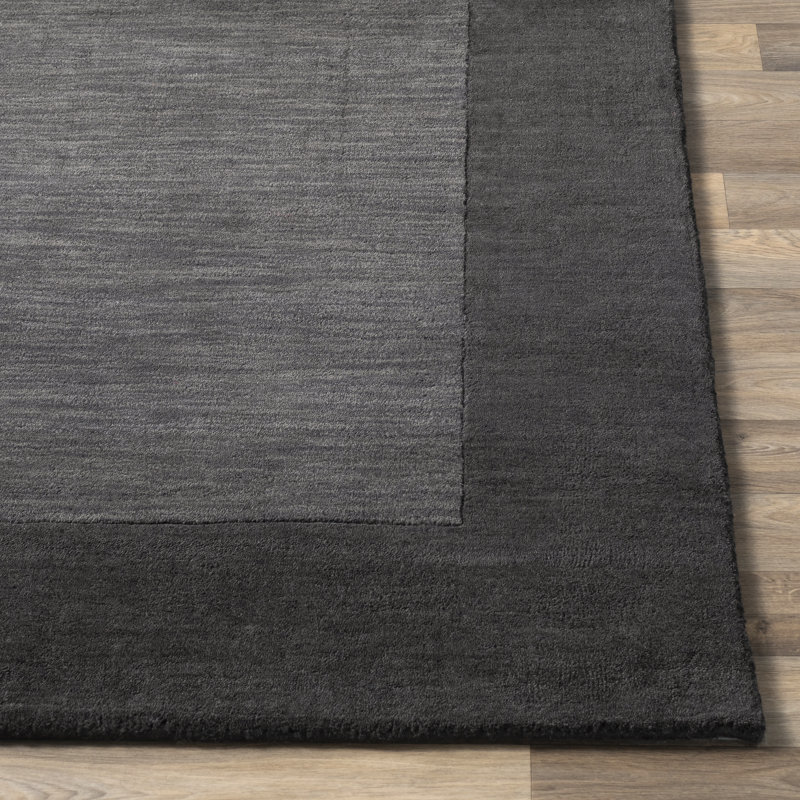 Handmade Tufted Black Wool Rectangular 8' x 10' Easy Care Rug